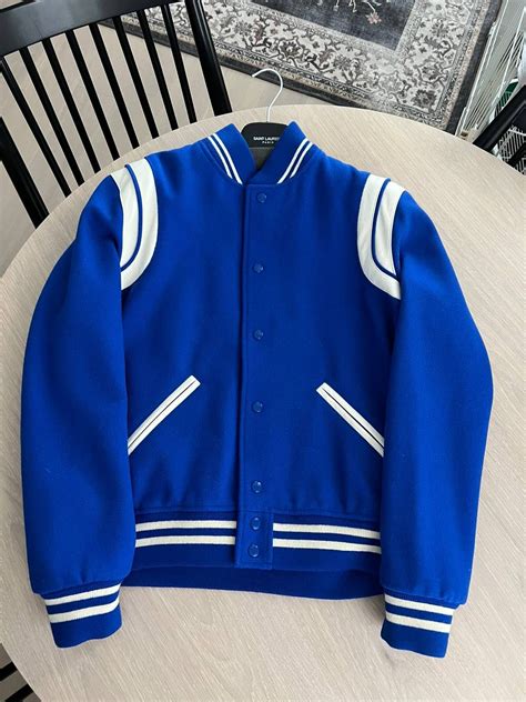 ysl varsity jacket blue|yves saint laurent men's jacket.